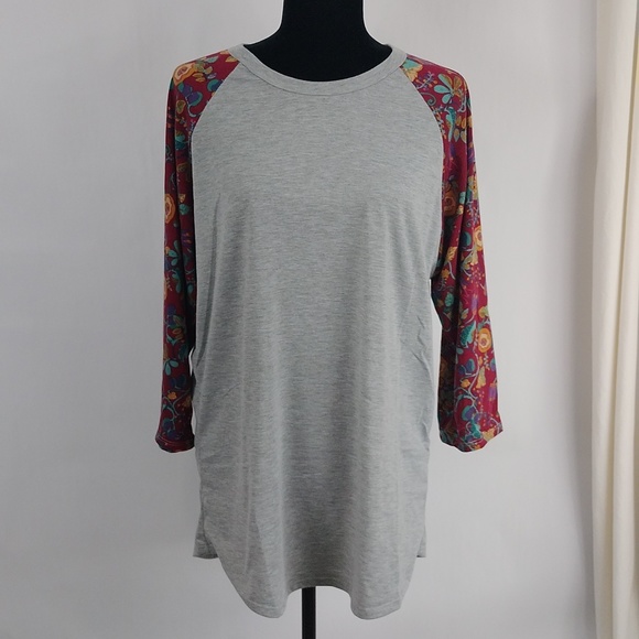 Lularoe Randy Gray With Floral Pattern Sleeves - Picture 1 of 8